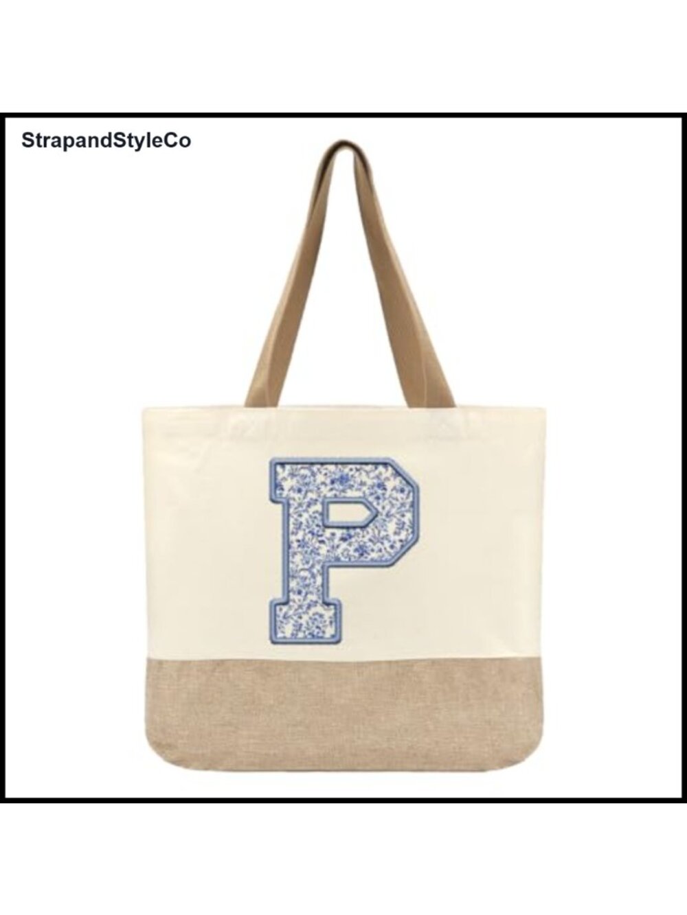 Canvas Monogram P Tote Bag Women Personalized Beach Wedding Gift